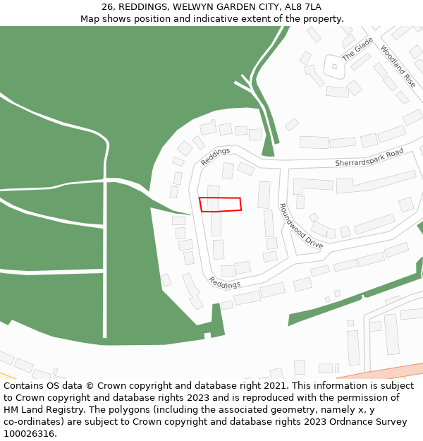 26, REDDINGS, WELWYN GARDEN CITY, AL8 7LA: Location map and indicative extent of plot