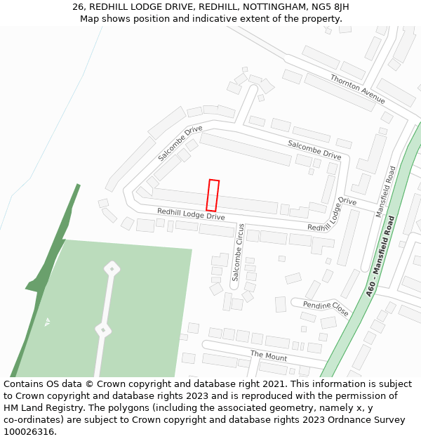 26, REDHILL LODGE DRIVE, REDHILL, NOTTINGHAM, NG5 8JH: Location map and indicative extent of plot