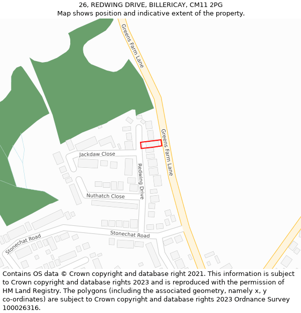 26, REDWING DRIVE, BILLERICAY, CM11 2PG: Location map and indicative extent of plot