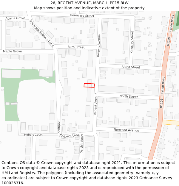 26, REGENT AVENUE, MARCH, PE15 8LW: Location map and indicative extent of plot