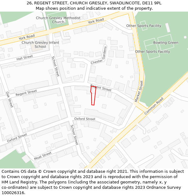 26, REGENT STREET, CHURCH GRESLEY, SWADLINCOTE, DE11 9PL: Location map and indicative extent of plot
