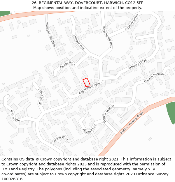 26, REGIMENTAL WAY, DOVERCOURT, HARWICH, CO12 5FE: Location map and indicative extent of plot