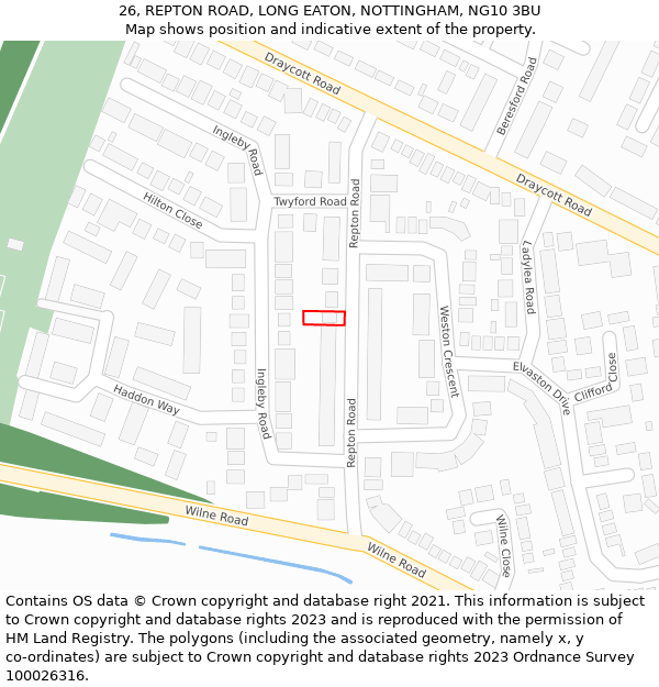 26, REPTON ROAD, LONG EATON, NOTTINGHAM, NG10 3BU: Location map and indicative extent of plot