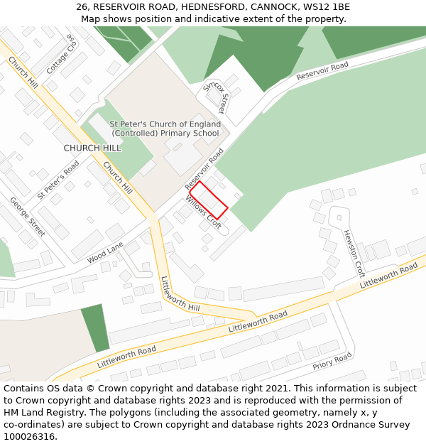 26, RESERVOIR ROAD, HEDNESFORD, CANNOCK, WS12 1BE: Location map and indicative extent of plot