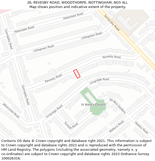 26, REVESBY ROAD, WOODTHORPE, NOTTINGHAM, NG5 4LL: Location map and indicative extent of plot