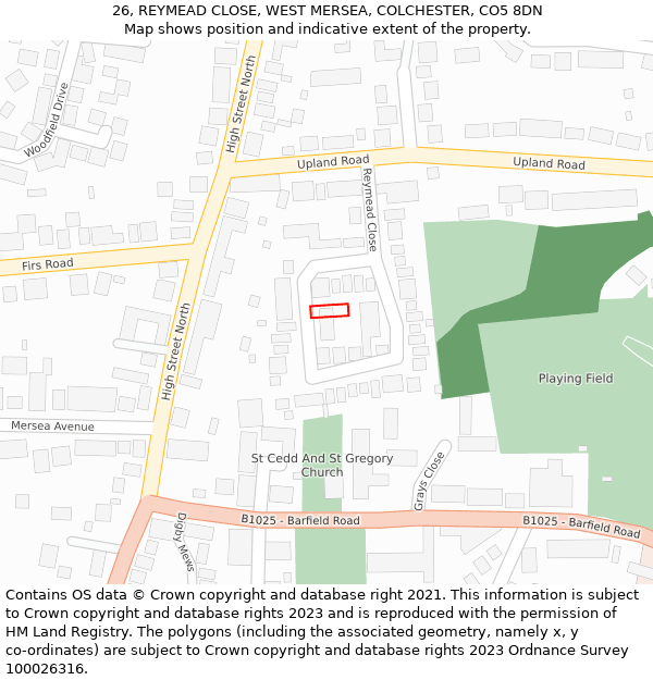 26, REYMEAD CLOSE, WEST MERSEA, COLCHESTER, CO5 8DN: Location map and indicative extent of plot