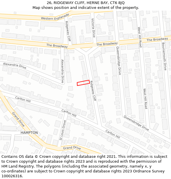 26, RIDGEWAY CLIFF, HERNE BAY, CT6 8JQ: Location map and indicative extent of plot