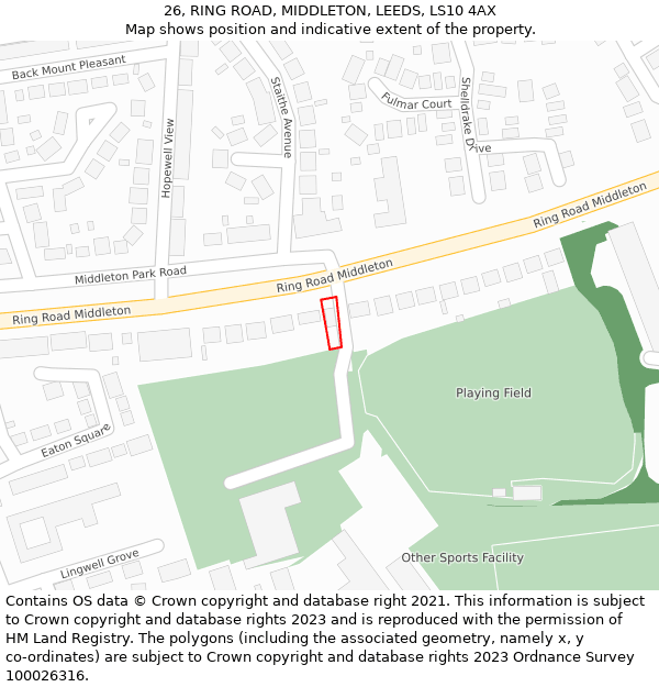 26, RING ROAD, MIDDLETON, LEEDS, LS10 4AX: Location map and indicative extent of plot