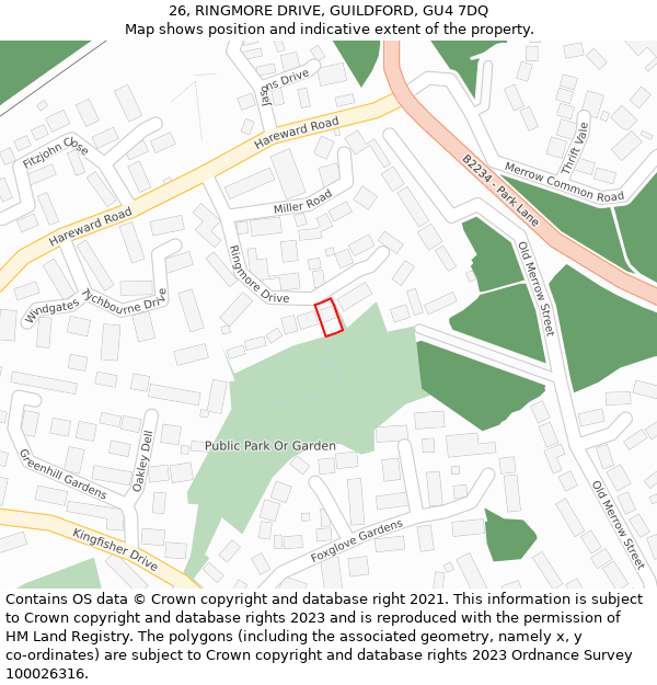 26, RINGMORE DRIVE, GUILDFORD, GU4 7DQ: Location map and indicative extent of plot