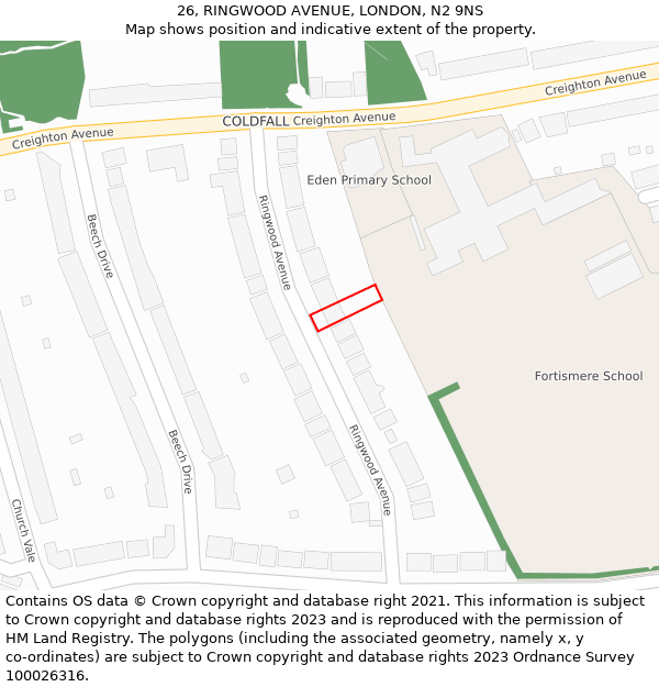 26, RINGWOOD AVENUE, LONDON, N2 9NS: Location map and indicative extent of plot