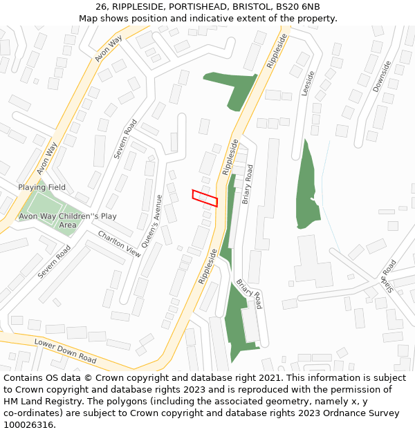 26, RIPPLESIDE, PORTISHEAD, BRISTOL, BS20 6NB: Location map and indicative extent of plot