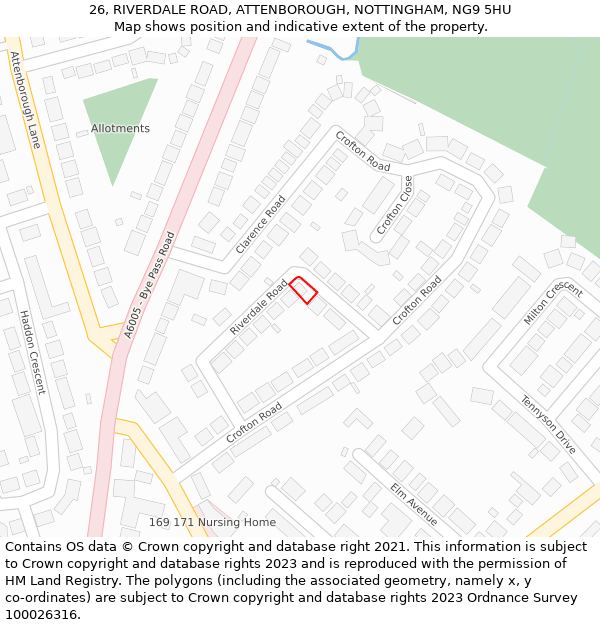 26, RIVERDALE ROAD, ATTENBOROUGH, NOTTINGHAM, NG9 5HU: Location map and indicative extent of plot