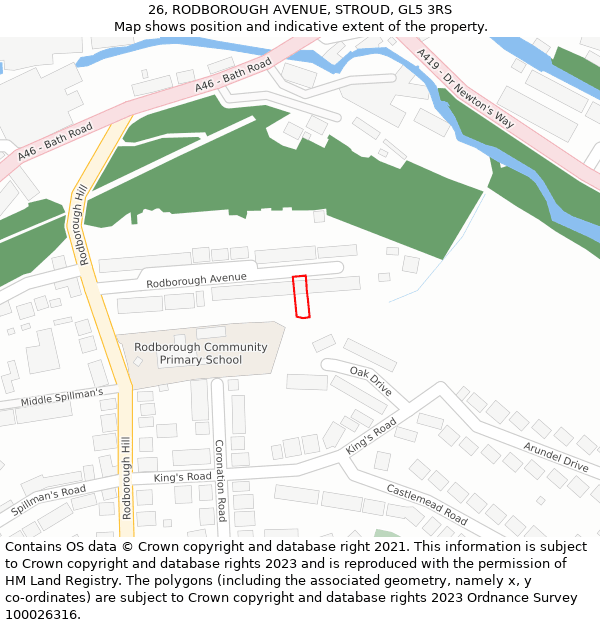 26, RODBOROUGH AVENUE, STROUD, GL5 3RS: Location map and indicative extent of plot