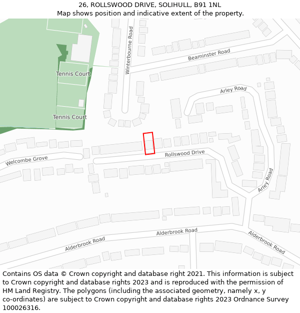 26, ROLLSWOOD DRIVE, SOLIHULL, B91 1NL: Location map and indicative extent of plot