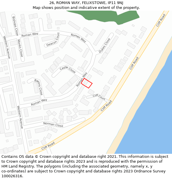 26, ROMAN WAY, FELIXSTOWE, IP11 9NJ: Location map and indicative extent of plot