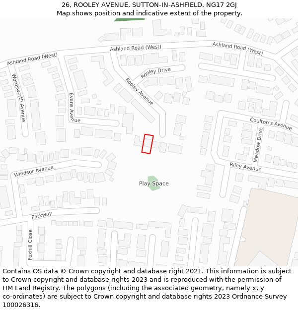 26, ROOLEY AVENUE, SUTTON-IN-ASHFIELD, NG17 2GJ: Location map and indicative extent of plot