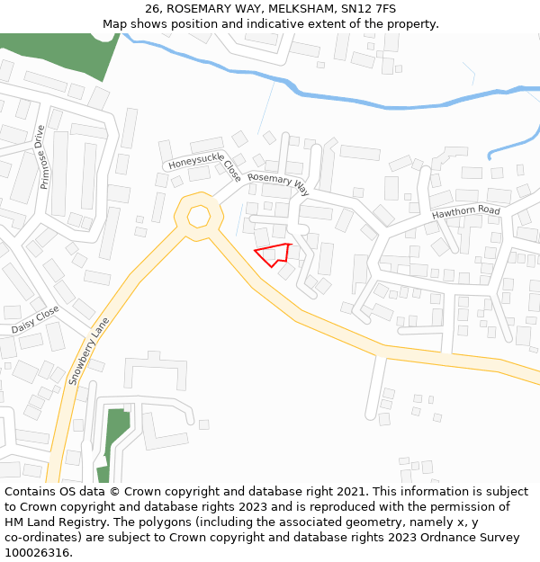 26, ROSEMARY WAY, MELKSHAM, SN12 7FS: Location map and indicative extent of plot