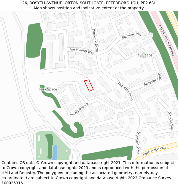 26, ROSYTH AVENUE, ORTON SOUTHGATE, PETERBOROUGH, PE2 6SL: Location map and indicative extent of plot