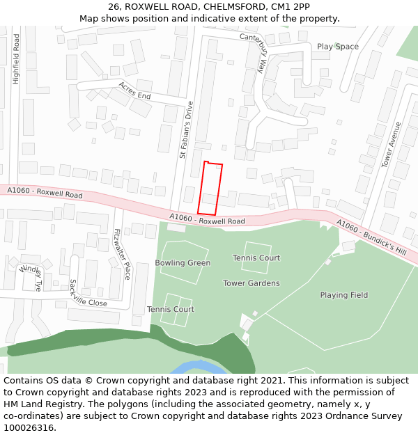 26, ROXWELL ROAD, CHELMSFORD, CM1 2PP: Location map and indicative extent of plot
