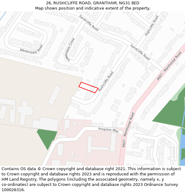 26, RUSHCLIFFE ROAD, GRANTHAM, NG31 8ED: Location map and indicative extent of plot