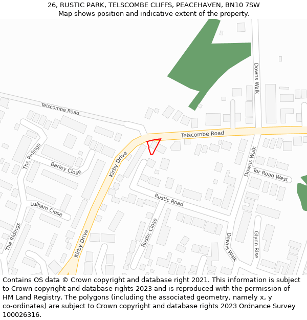 26, RUSTIC PARK, TELSCOMBE CLIFFS, PEACEHAVEN, BN10 7SW: Location map and indicative extent of plot