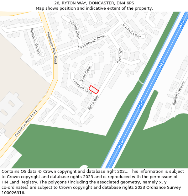 26, RYTON WAY, DONCASTER, DN4 6PS: Location map and indicative extent of plot