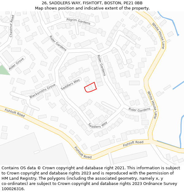 26, SADDLERS WAY, FISHTOFT, BOSTON, PE21 0BB: Location map and indicative extent of plot