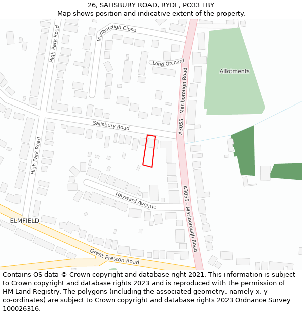 26, SALISBURY ROAD, RYDE, PO33 1BY: Location map and indicative extent of plot