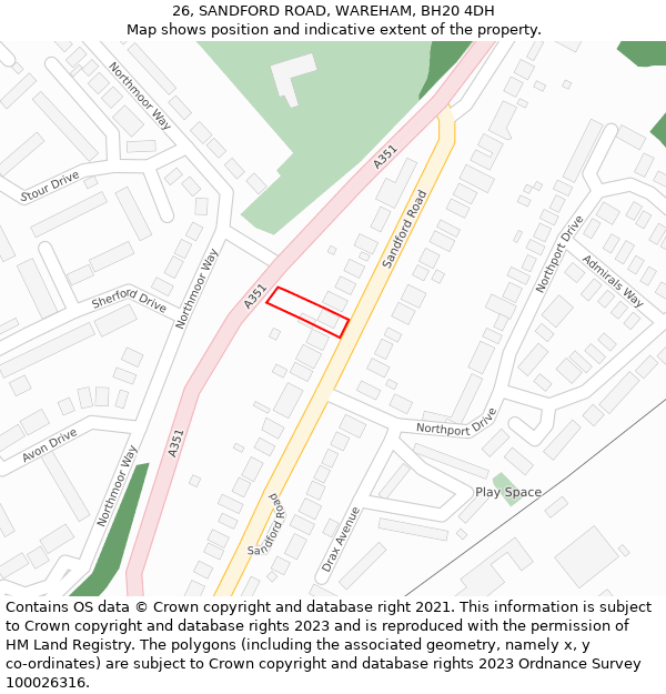 26, SANDFORD ROAD, WAREHAM, BH20 4DH: Location map and indicative extent of plot