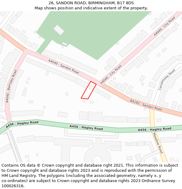 26, SANDON ROAD, BIRMINGHAM, B17 8DS: Location map and indicative extent of plot