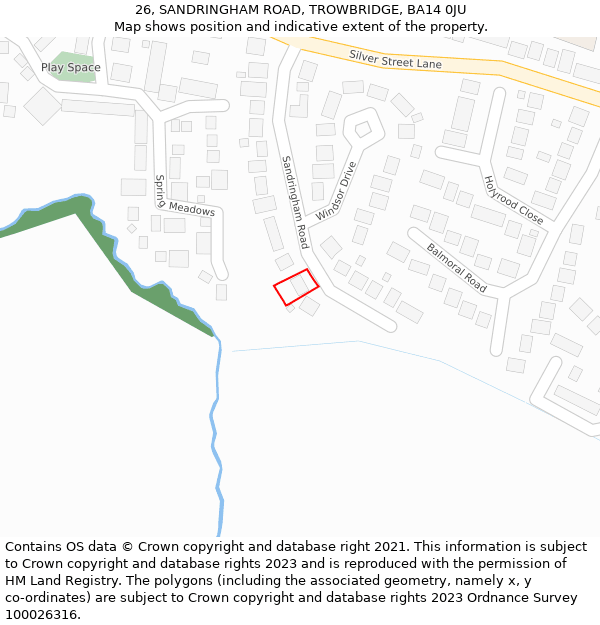 26, SANDRINGHAM ROAD, TROWBRIDGE, BA14 0JU: Location map and indicative extent of plot