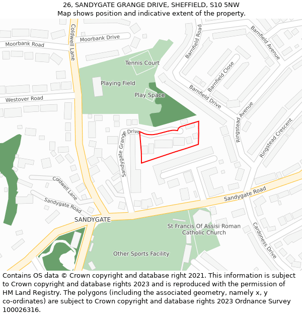26, SANDYGATE GRANGE DRIVE, SHEFFIELD, S10 5NW: Location map and indicative extent of plot