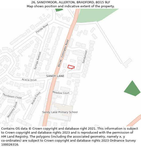 26, SANDYMOOR, ALLERTON, BRADFORD, BD15 9LF: Location map and indicative extent of plot