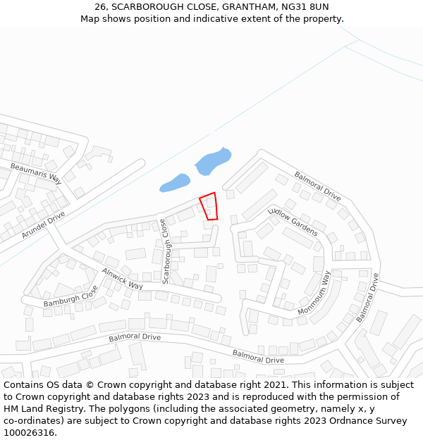 26, SCARBOROUGH CLOSE, GRANTHAM, NG31 8UN: Location map and indicative extent of plot