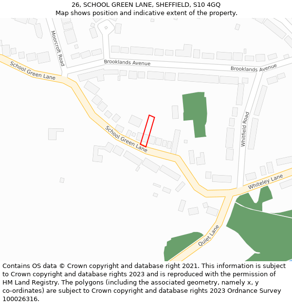 26, SCHOOL GREEN LANE, SHEFFIELD, S10 4GQ: Location map and indicative extent of plot