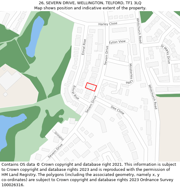 26, SEVERN DRIVE, WELLINGTON, TELFORD, TF1 3LQ: Location map and indicative extent of plot
