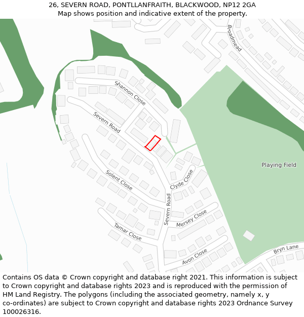26, SEVERN ROAD, PONTLLANFRAITH, BLACKWOOD, NP12 2GA: Location map and indicative extent of plot