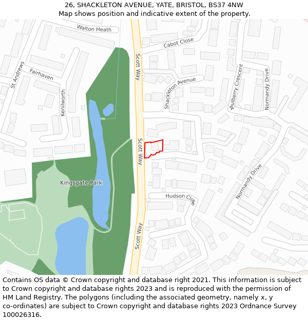 26, SHACKLETON AVENUE, YATE, BRISTOL, BS37 4NW: Location map and indicative extent of plot