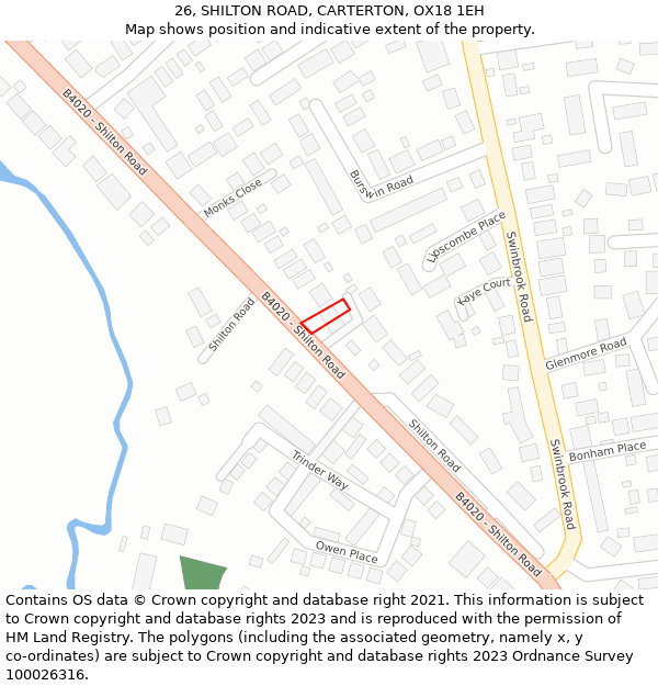 26, SHILTON ROAD, CARTERTON, OX18 1EH: Location map and indicative extent of plot