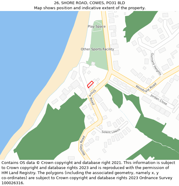 26, SHORE ROAD, COWES, PO31 8LD: Location map and indicative extent of plot