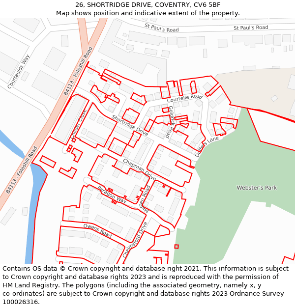 26, SHORTRIDGE DRIVE, COVENTRY, CV6 5BF: Location map and indicative extent of plot