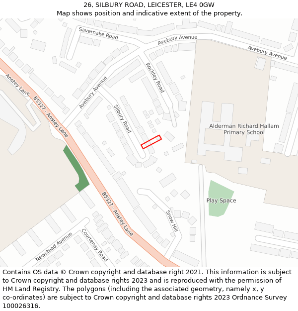 26, SILBURY ROAD, LEICESTER, LE4 0GW: Location map and indicative extent of plot