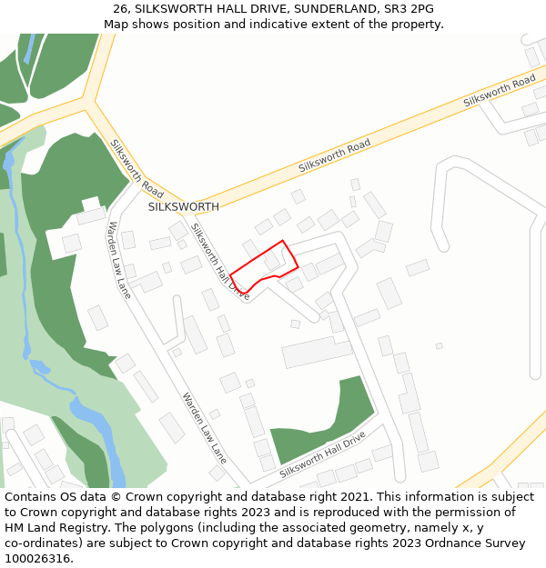 26, SILKSWORTH HALL DRIVE, SUNDERLAND, SR3 2PG: Location map and indicative extent of plot