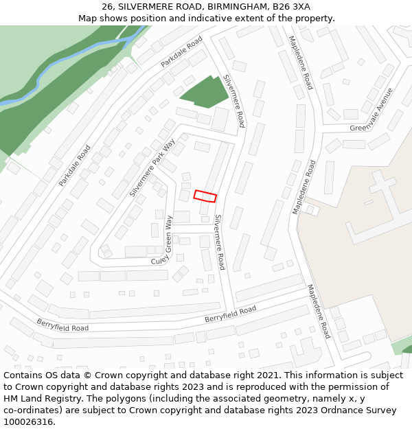 26, SILVERMERE ROAD, BIRMINGHAM, B26 3XA: Location map and indicative extent of plot