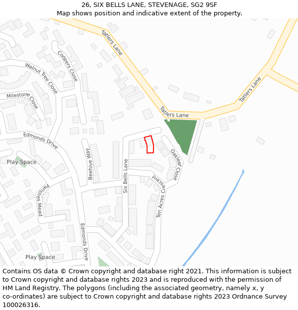 26, SIX BELLS LANE, STEVENAGE, SG2 9SF: Location map and indicative extent of plot