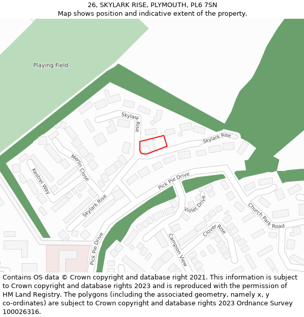 26, SKYLARK RISE, PLYMOUTH, PL6 7SN: Location map and indicative extent of plot