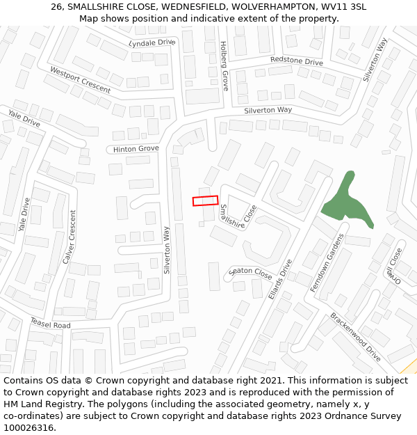 26, SMALLSHIRE CLOSE, WEDNESFIELD, WOLVERHAMPTON, WV11 3SL: Location map and indicative extent of plot