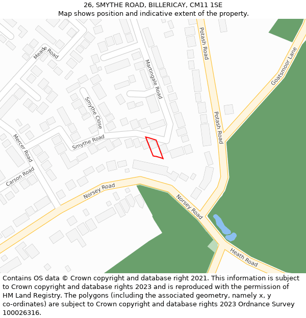 26, SMYTHE ROAD, BILLERICAY, CM11 1SE: Location map and indicative extent of plot