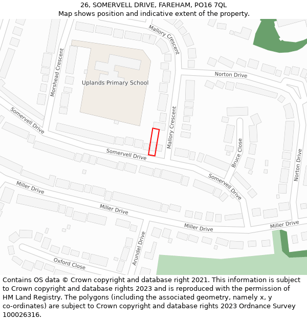 26, SOMERVELL DRIVE, FAREHAM, PO16 7QL: Location map and indicative extent of plot