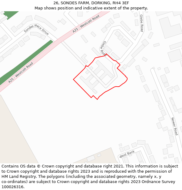 26, SONDES FARM, DORKING, RH4 3EF: Location map and indicative extent of plot